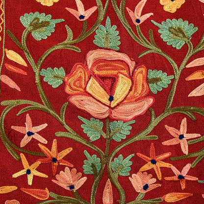 Indian Vintage Red Embroidered Kashmiri Coat, Aari Embroidery, Raw Silk Coat, Boho Jacket For Both Women/Men Indian Coat