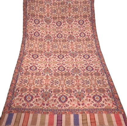 Indian Vintage Brown Pure Woolen Shawl Handmade Woven Jamawar Work Long Throw Stole Warm Paisley Design Soft