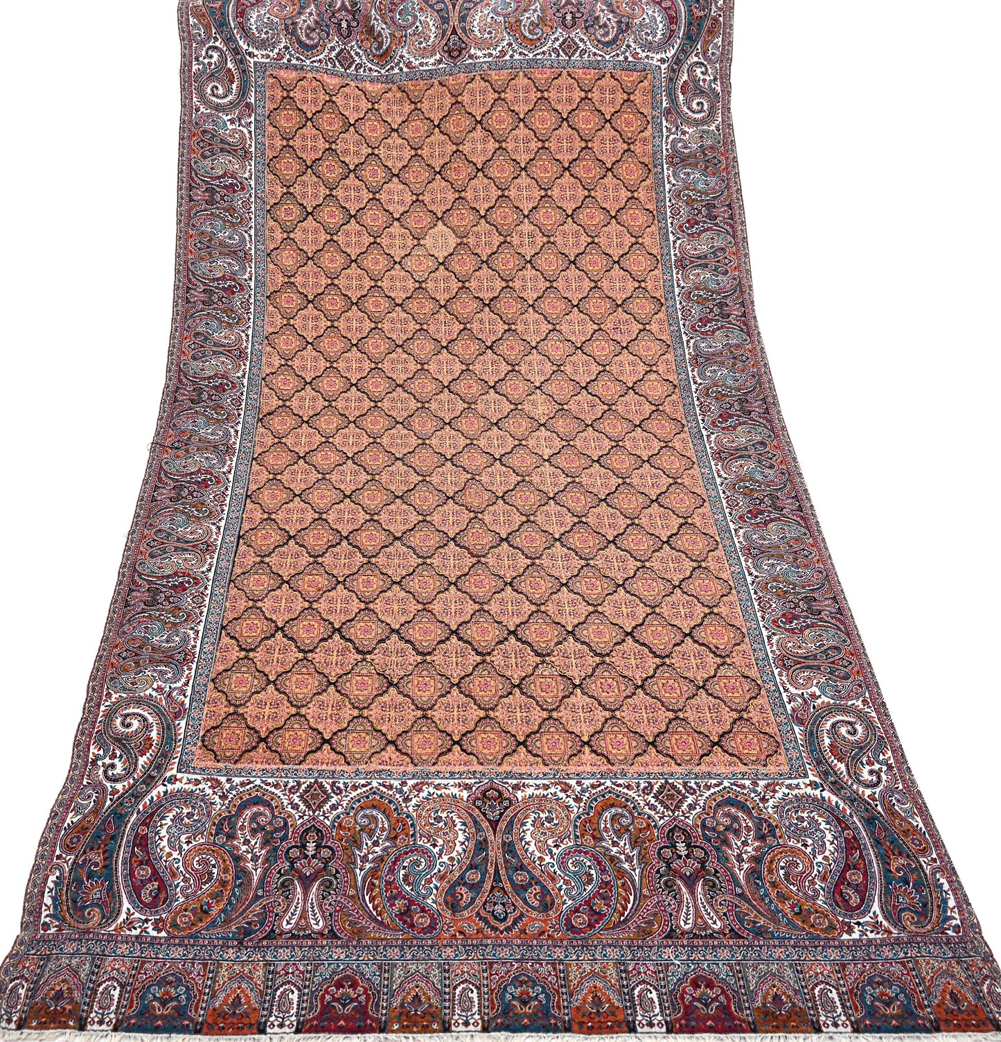 Vintage Stole Black & White woolen Handmade Jamawar work Long Throw Warm Stole Paisley Design Fringes