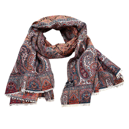 Vintage Stole Black & White woolen Handmade Jamawar work Long Throw Warm Stole Paisley Design Fringes