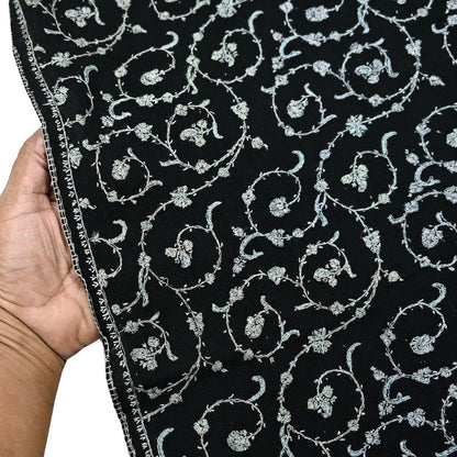 Indian Vintage Black Shawl Pure Woolen Handmade Suzani Long Throw Stole Warm Stole Paisley Design Soft Soft Cozy