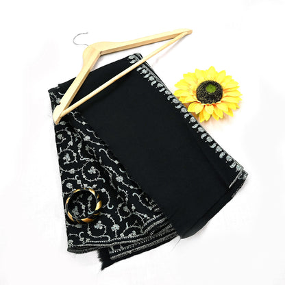 Indian Vintage Black Shawl Pure Woolen Handmade Suzani Long Throw Stole Warm Stole Paisley Design Soft Soft Cozy