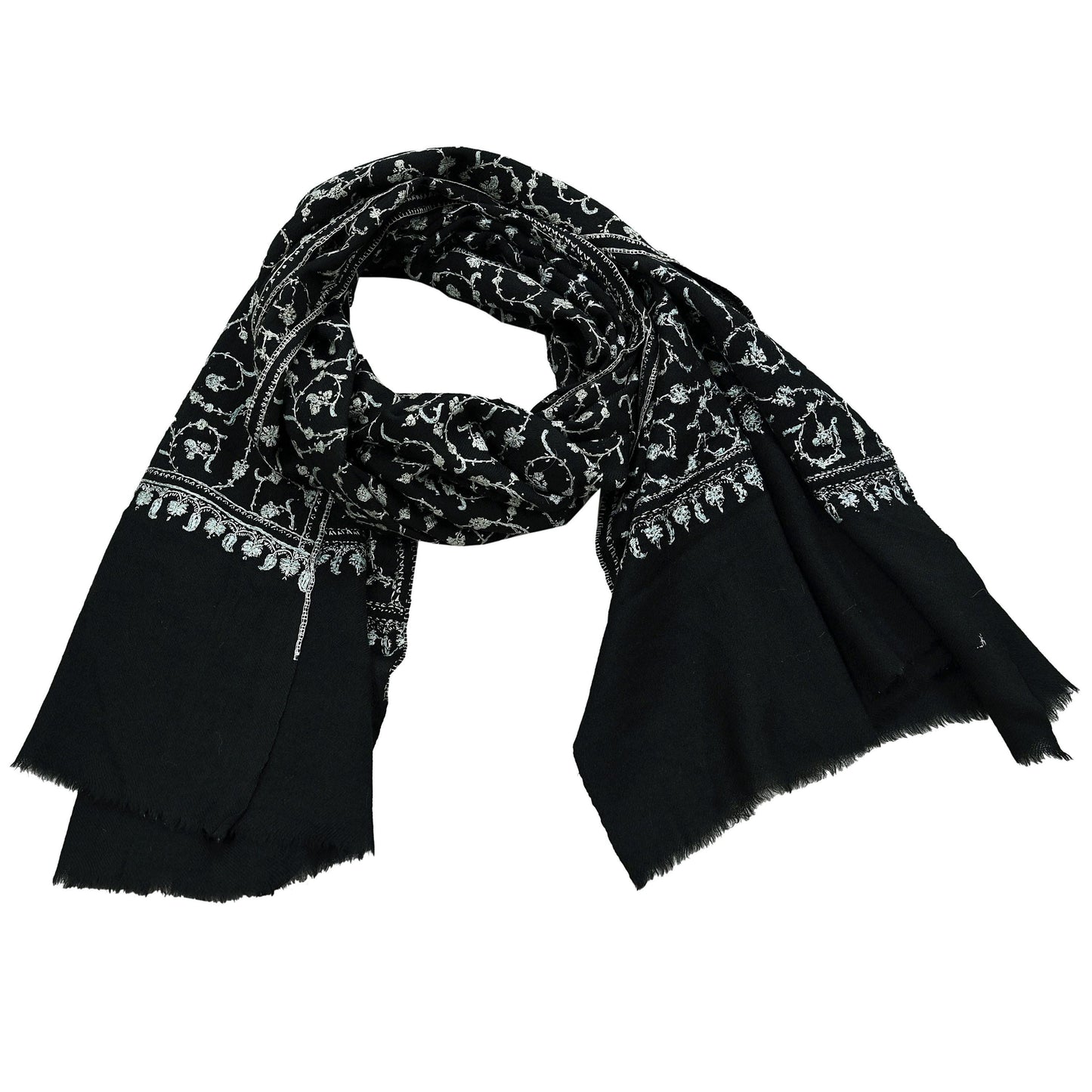 Indian Vintage Black Shawl Pure Woolen Handmade Suzani Long Throw Stole Warm Stole Paisley Design Soft Soft Cozy