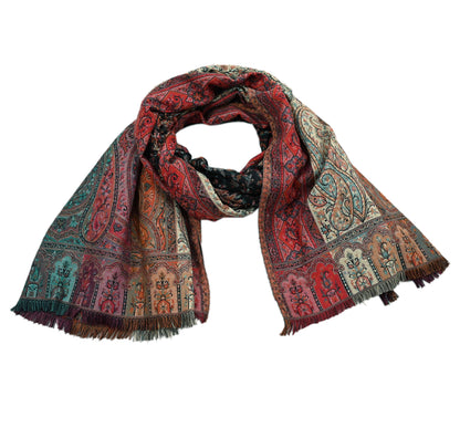 Vintage Stole Black woolen Handmade Jamawar work Long Throw Warm Stole Paisley Design Fringes