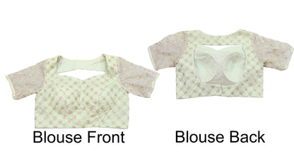 Indian Pre-owned Green Pure Organza Silk Hand Embroidered By Designer Abu Jani Blouse/Top/Crop 36 Size Party wear Bollywood