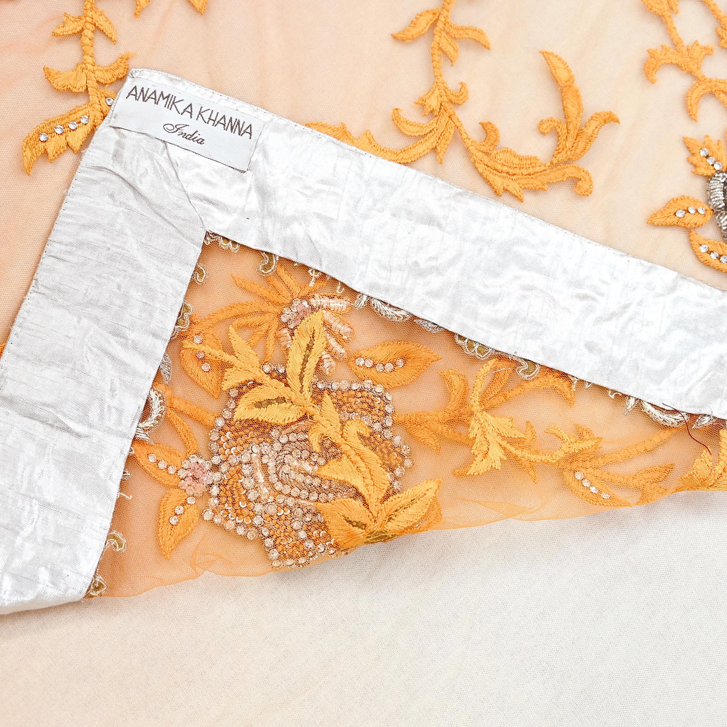 Indian Pre-owned Sari Multi Net/Mesh Hand Embroidered Anamika Khanna Designer Sarees Ethnic 5Yd Sewing  Zardozi/Dabka Zari Wedding Sarees