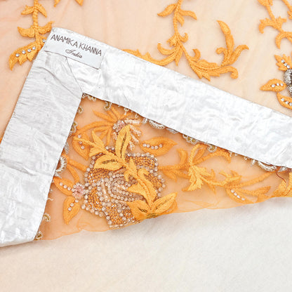 Indian Pre-owned Sari Multi Net/Mesh Hand Embroidered Anamika Khanna Designer Sarees Ethnic 5Yd Sewing  Zardozi/Dabka Zari Wedding Sarees