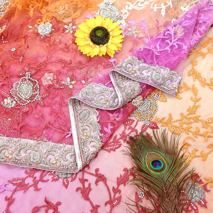 Indian Pre-owned Sari Multi Net/Mesh Hand Embroidered Anamika Khanna Designer Sarees Ethnic 5Yd Sewing  Zardozi/Dabka Zari Wedding Sarees