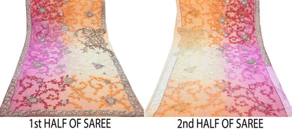 Indian Pre-owned Sari Multi Net/Mesh Hand Embroidered Anamika Khanna Designer Sarees Ethnic 5Yd Sewing  Zardozi/Dabka Zari Wedding Sarees