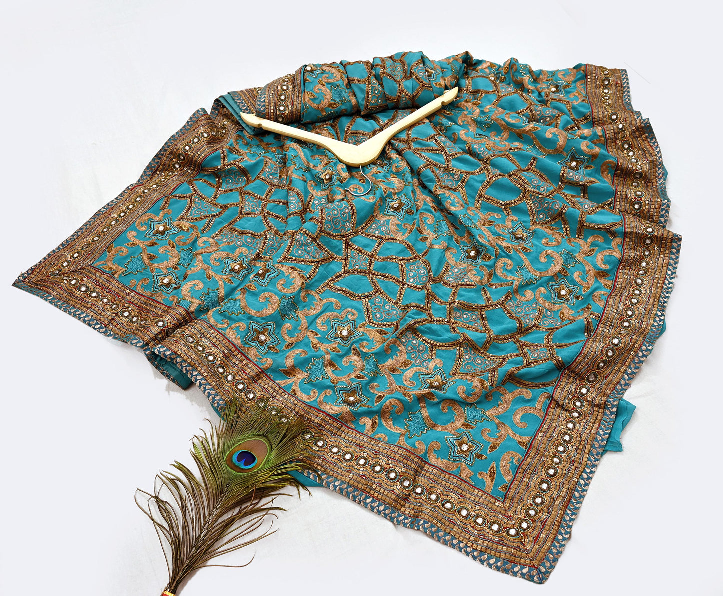 Indian Pre-owned Sari Green Pure Georgette Silk Hand Embroidered Anamika Khanna Designer Sarees Ethnic 6Yd Sewing  Zardozi Wedding Sarees