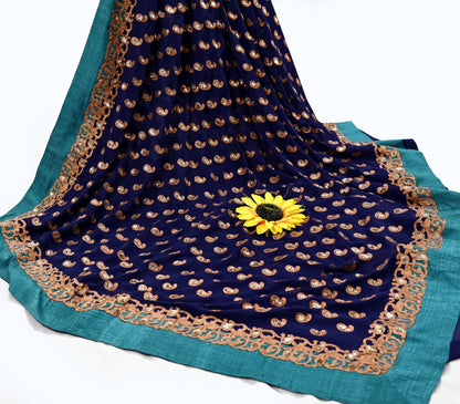 Indian Heavy Sari Blue Pure Georgette Silk Hand Embroidered Sarees Designer Sabyasachi 6Yd Sewing Ethnic Bollywood party wear saree Dabka