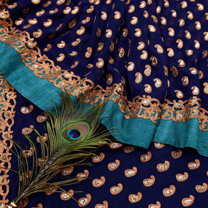 Indian Heavy Sari Blue Pure Georgette Silk Hand Embroidered Sarees Designer Sabyasachi 6Yd Sewing Ethnic Bollywood party wear saree Dabka