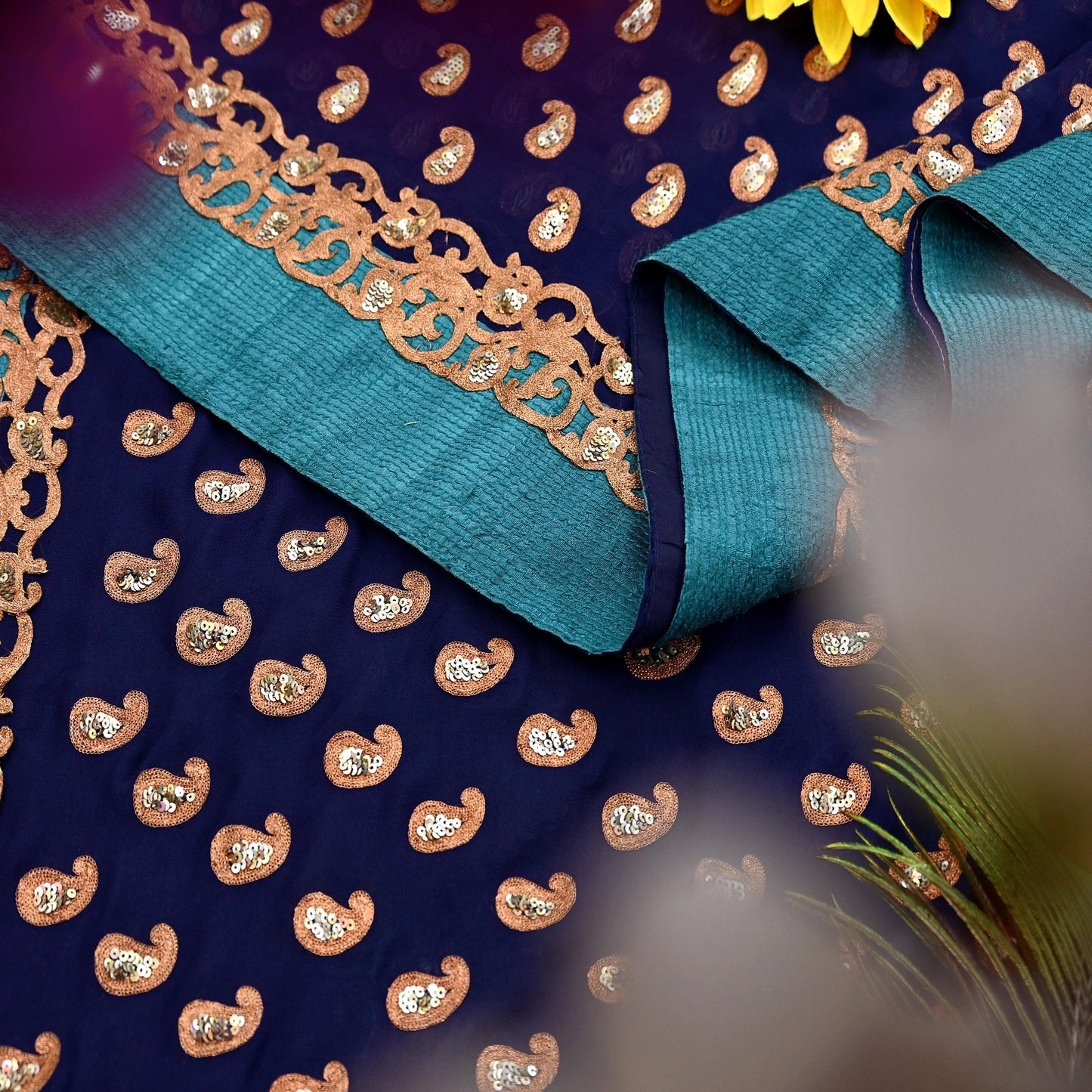 Indian Heavy Sari Blue Pure Georgette Silk Hand Embroidered Sarees Designer Sabyasachi 6Yd Sewing Ethnic Bollywood party wear saree Dabka