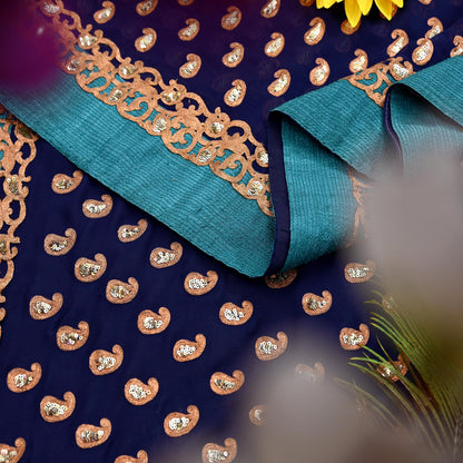 Indian Heavy Sari Blue Pure Georgette Silk Hand Embroidered Sarees Designer Sabyasachi 6Yd Sewing Ethnic Bollywood party wear saree Dabka