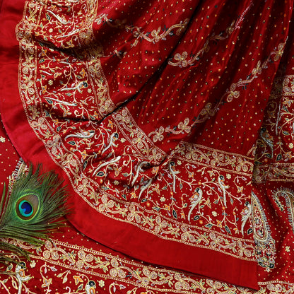 Indian Pre-Owned Sari Bridal Red Pure Gajji silk Hand Embroidered Gharchola Sarees Ethnic Zardozi/Dabka Zari Bandhej Wedding Saree Peacock