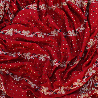 Indian Pre-Owned Sari Bridal Red Pure Gajji silk Hand Embroidered Gharchola Sarees Ethnic Zardozi/Dabka Zari Bandhej Wedding Saree Peacock
