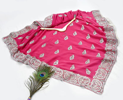 Indian Pre-owned Heavy Sari Pink Pure Georgette Silk Hand Embroidered Sarees Designer Abu Jani 5Yd Sewing Ethnic Sarees