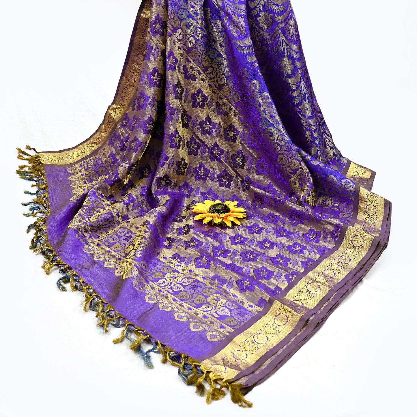 Indian Vintage Heavy Purple & Blue Saree 100% Pure Silk Hand Woven Kanjeevaram Sari 5yd Ethnic Zari Premium Wedding Saree with blouse