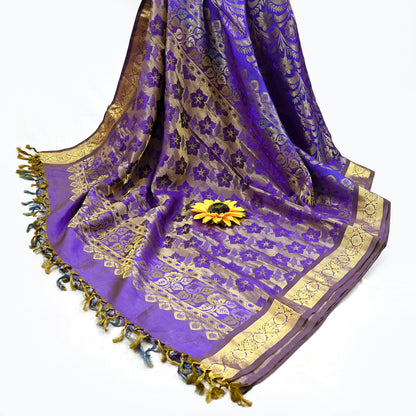 Indian Vintage Heavy Purple & Blue Saree 100% Pure Silk Hand Woven Kanjeevaram Sari 5yd Ethnic Zari Premium Wedding Saree with blouse