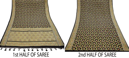 Antique Vintage Black Saree Pure Georgette Silk Hand Woven Banarasi Sari Craft Fabric 5Yd Sewing Soft Ethnic Zari Dress Making