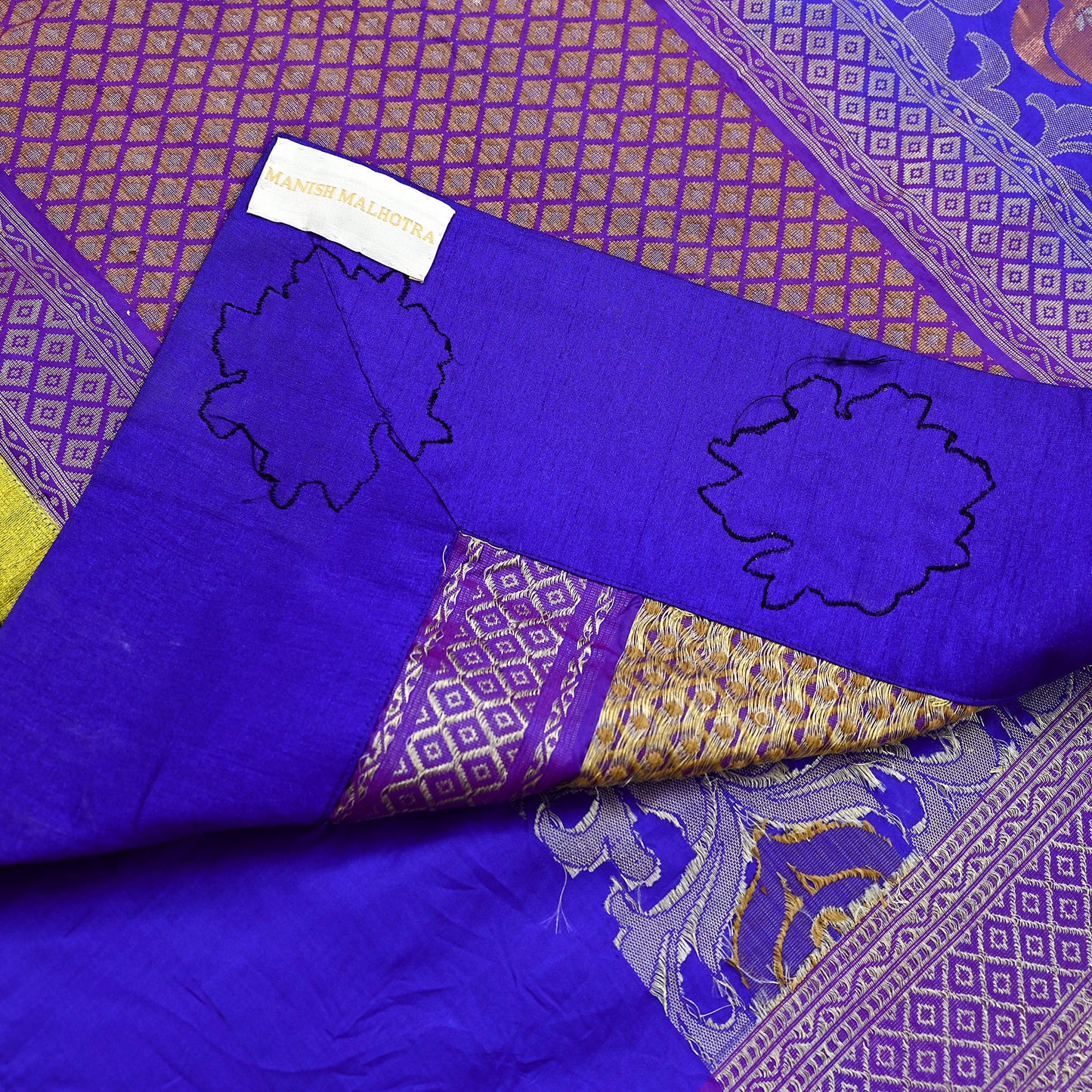 Indian Pre-Owned Sari Blue Pure Silk Hand Embroidered Kanjivaram Designer Manish Malhotra Sarees Ethnic Zardozi/Zari wedding Saree