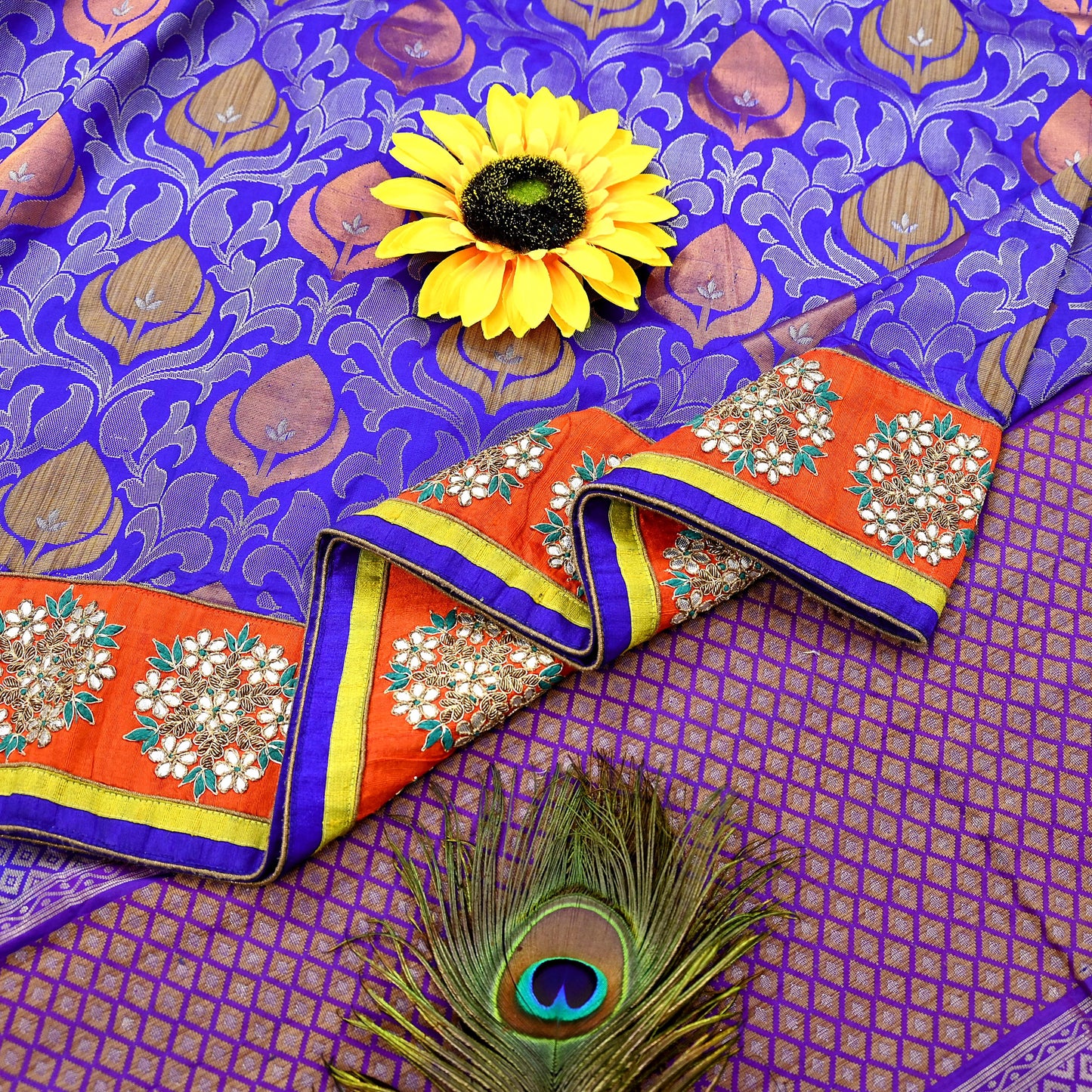 Indian Pre-Owned Sari Blue Pure Silk Hand Embroidered Kanjivaram Designer Manish Malhotra Sarees Ethnic Zardozi/Zari wedding Saree