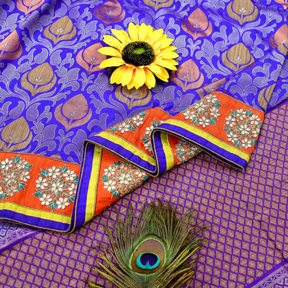 Indian Pre-Owned Sari Blue Pure Silk Hand Embroidered Kanjivaram Designer Manish Malhotra Sarees Ethnic Zardozi/Zari wedding Saree