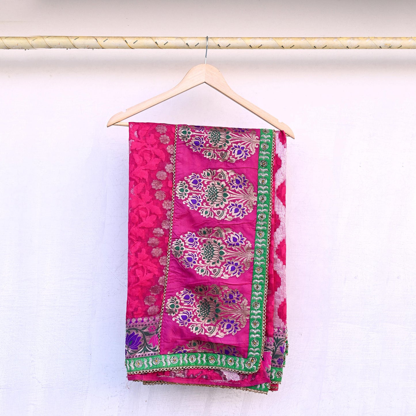 Indian Pre-Owned Sari Magenta Pure Silk Hand Embroidered Jamdani Designer Manish Malhotra Sarees Ethnic Zardozi/Zari wedding Saree