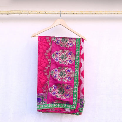 Indian Pre-Owned Sari Magenta Pure Silk Hand Embroidered Jamdani Designer Manish Malhotra Sarees Ethnic Zardozi/Zari wedding Saree