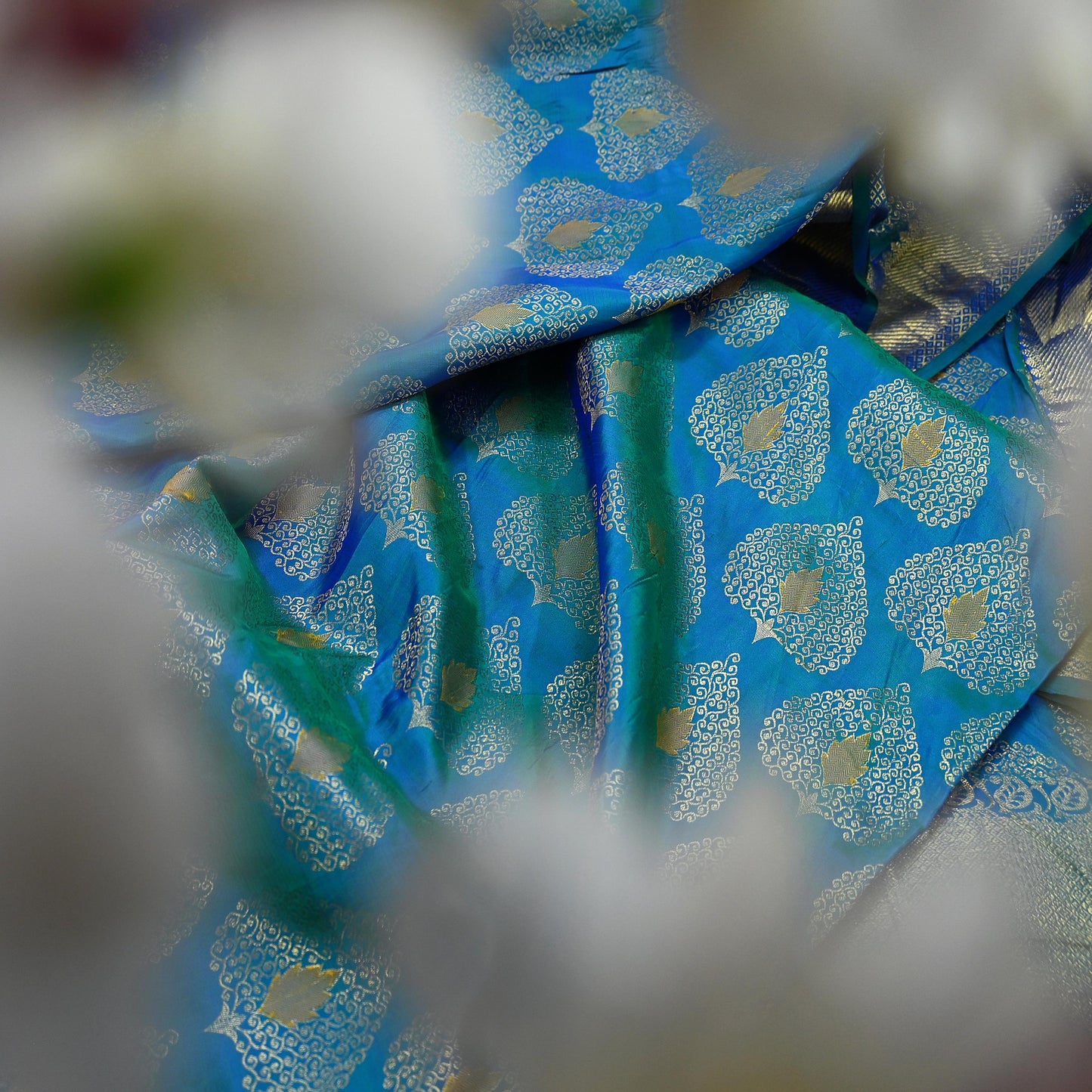 Indian Vintage Heavy Blue & Green Saree 100% Pure Silk Hand Woven Kanjeevaram Sari 5yd Ethnic Zari Premium Wedding Saree Fringes