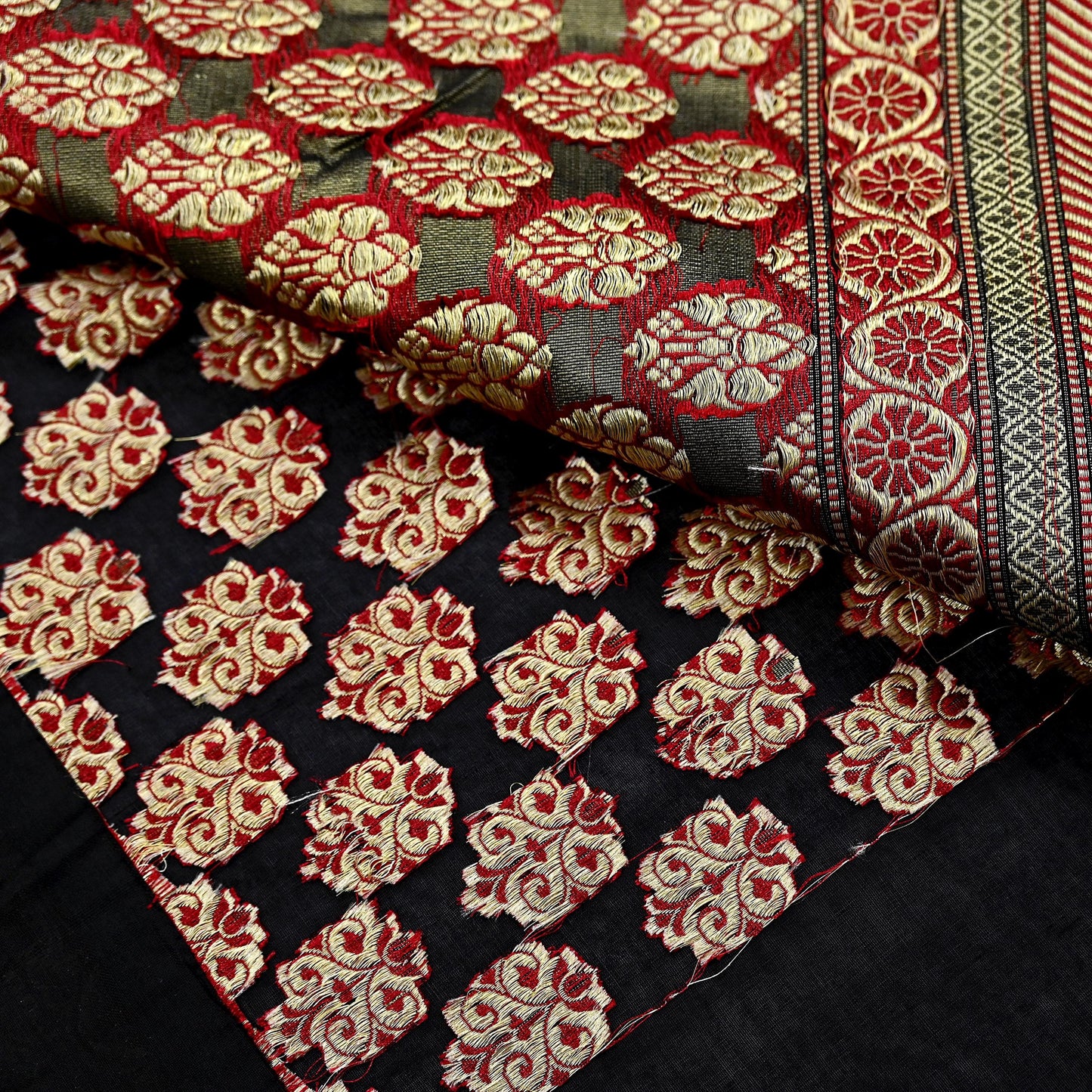 Vintage Heavy Black Sarees Pure Silk Hand Woven Sari Craft Fabric 5Yd Sewing Soft Ethnic Zari Dress Making Wedding Sari