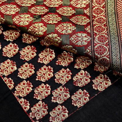 Vintage Heavy Black Sarees Pure Silk Hand Woven Sari Craft Fabric 5Yd Sewing Soft Ethnic Zari Dress Making Wedding Sari