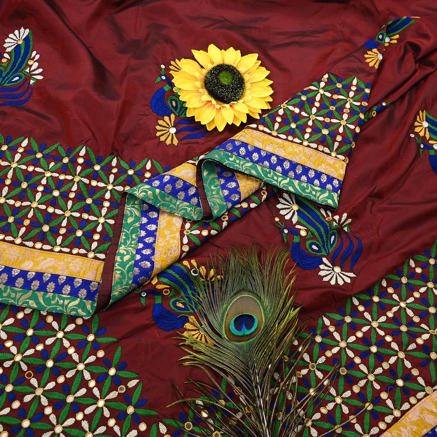 Indian Vintage Heavy Sarees Maroon Pure Silk Hand Embroidered Kutch work Sari Fabric 5Yd Sewing Ethnic Zardozi/dabka zari Wedding sarees