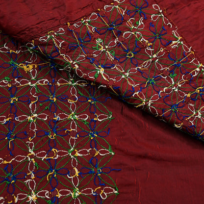 Indian Vintage Heavy Sarees Maroon Pure Silk Hand Embroidered Kutch work Sari Fabric 5Yd Sewing Ethnic Zardozi/dabka zari Wedding sarees