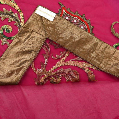 Indian Pre-Owned Sari Pink & Purple net,Pure Georgette Silk Hand Embroidered Designer Manish Malhotra Sarees Ethnic Dabka Zari Wedding Saree
