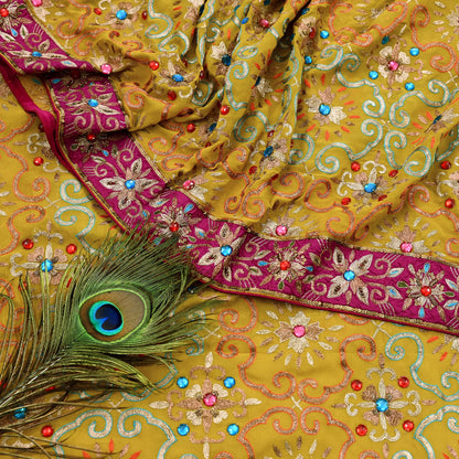 Indian Heavy Sari Mustard Pure Georgette Silk Hand Embroidered Sarees Designer Manish Malhotra 6Yd Sewing Ethnic Bollywood party wear saree