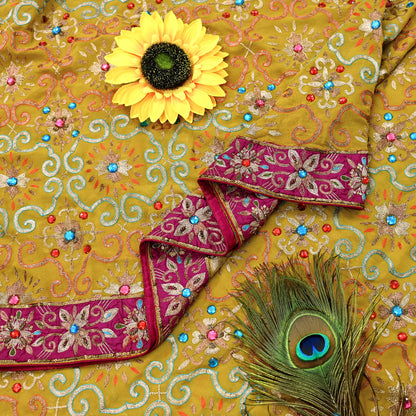 Indian Heavy Sari Mustard Pure Georgette Silk Hand Embroidered Sarees Designer Manish Malhotra 6Yd Sewing Ethnic Bollywood party wear saree