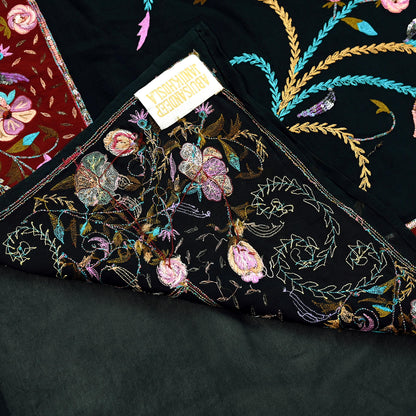 Indian Pre-owned Heavy Sari Black Pure Georgette Silk Hand Embroidered Sarees Designer Abu Jani 5Yd Sewing Ethnic Bollywood Designer Sarees