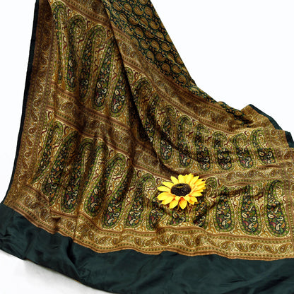 Vintage Heavy Black Sarees Pure Silk Hand Woven Sari Craft Fabric 5Yd Sewing Soft Ethnic Zari Dress Making Wedding Sari