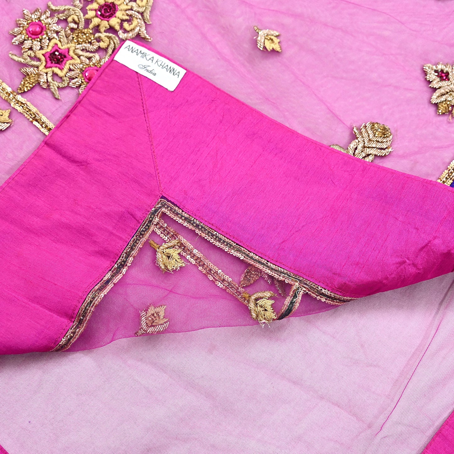 Indian Pre-owned Sari Purple Net/Mesh Hand Embroidered Anamika Khanna Designer Sarees Ethnic 6Yd Sewing  Zardozi/Dabka Zari Wedding Sarees