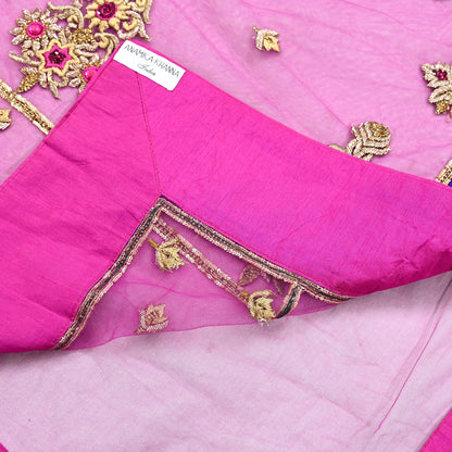 Indian Pre-owned Sari Purple Net/Mesh Hand Embroidered Anamika Khanna Designer Sarees Ethnic 6Yd Sewing  Zardozi/Dabka Zari Wedding Sarees