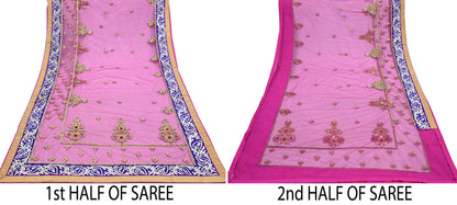 Indian Pre-owned Sari Purple Net/Mesh Hand Embroidered Anamika Khanna Designer Sarees Ethnic 6Yd Sewing  Zardozi/Dabka Zari Wedding Sarees