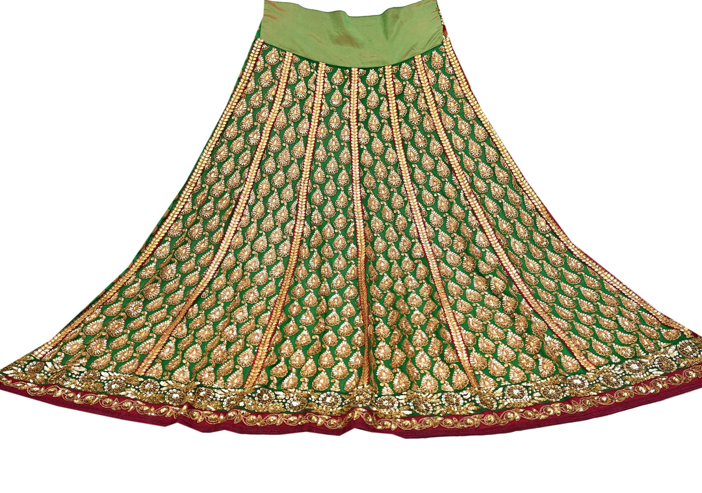 Indian Pre-Owned Sari Maroon & Green Net/Mesh Hand Embroidered Designer Sabyasachi Lehenga Sarees Ethnic Zardozi/Dabka Zari Wedding Sarees