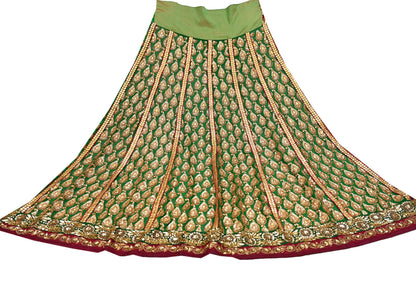 Indian Pre-Owned Sari Maroon & Green Net/Mesh Hand Embroidered Designer Sabyasachi Lehenga Sarees Ethnic Zardozi/Dabka Zari Wedding Sarees