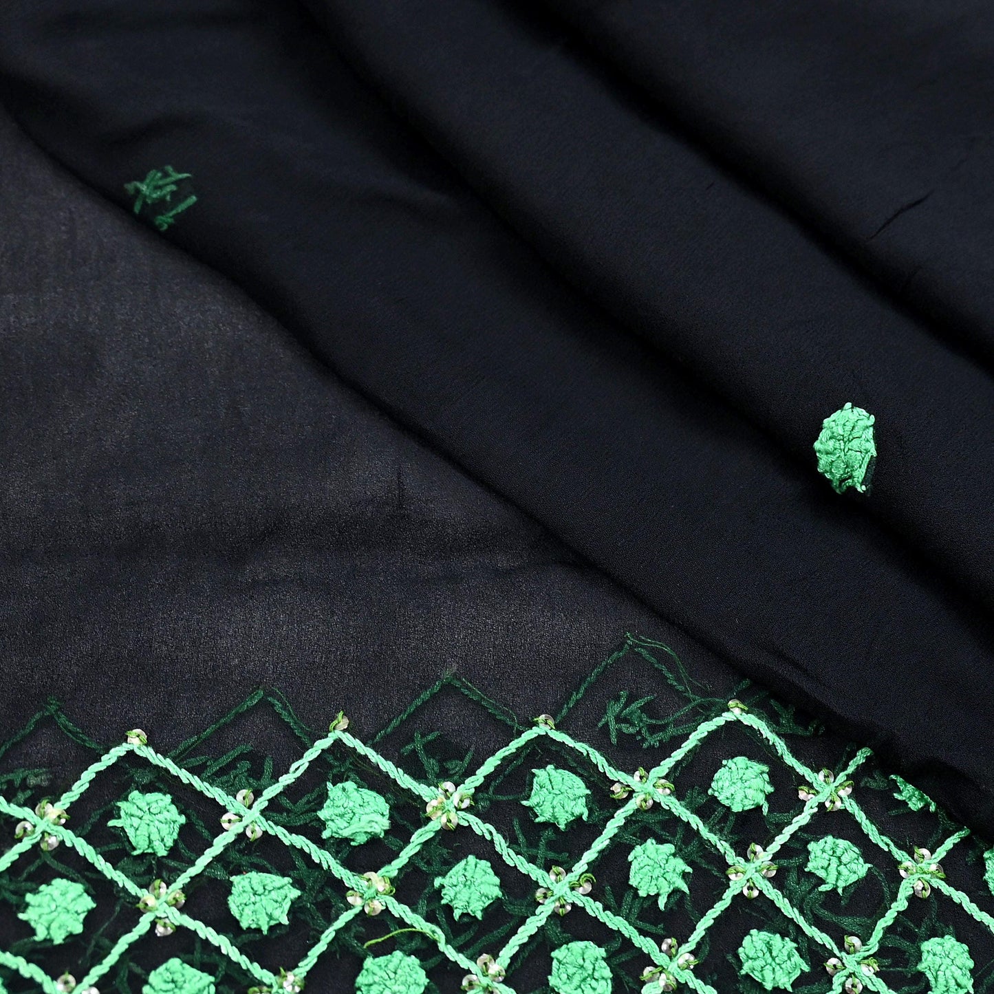 Indian Vintage Dupatta Black Long Stole Blend Georgette Hand Embroidered Stole Scarves Party wear