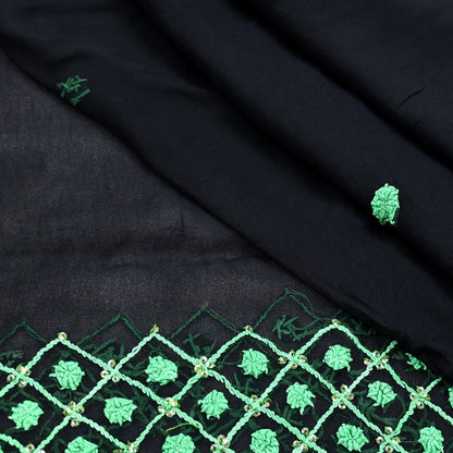 Indian Vintage Dupatta Black Long Stole Blend Georgette Hand Embroidered Stole Scarves Party wear