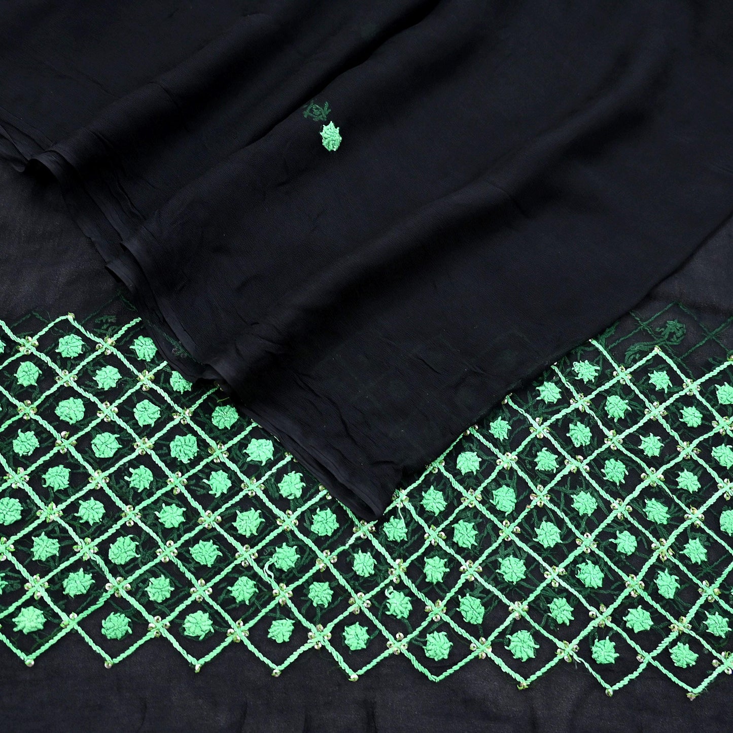 Indian Vintage Dupatta Black Long Stole Blend Georgette Hand Embroidered Stole Scarves Party wear