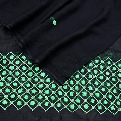 Indian Vintage Dupatta Black Long Stole Blend Georgette Hand Embroidered Stole Scarves Party wear