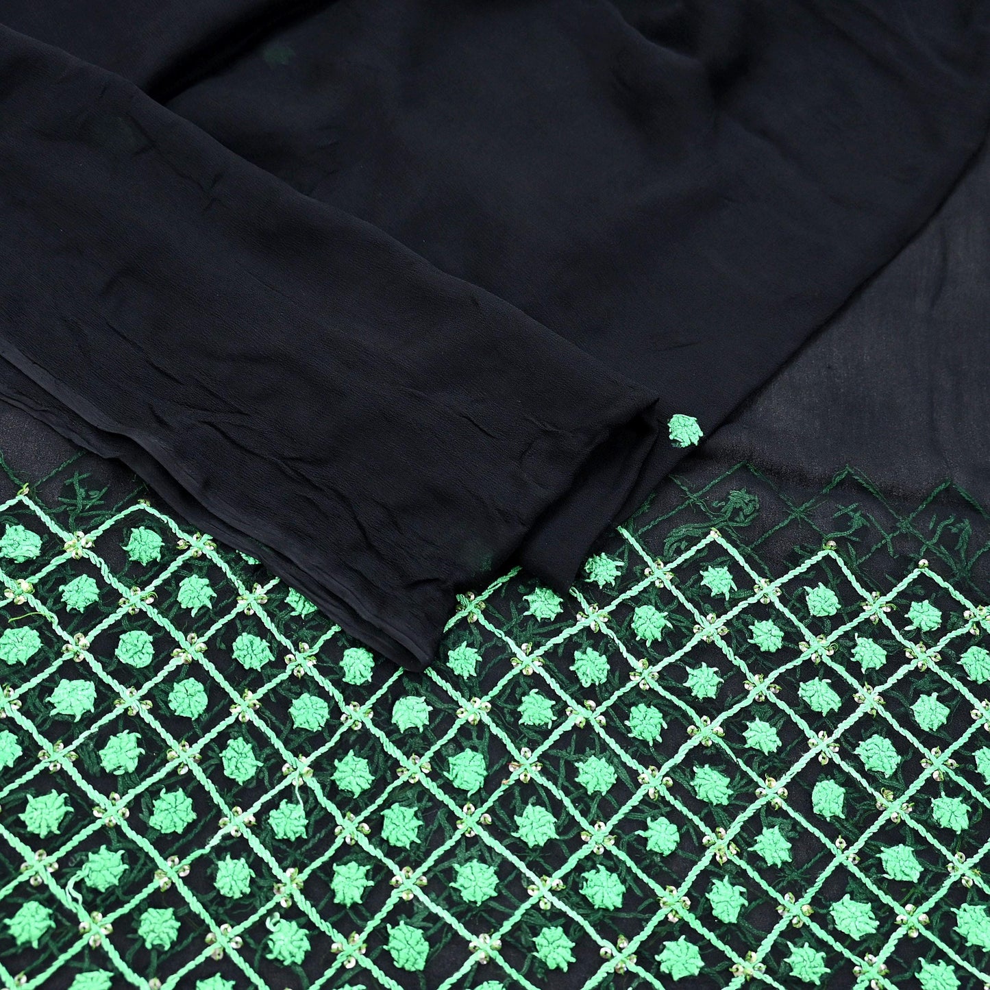 Indian Vintage Dupatta Black Long Stole Blend Georgette Hand Embroidered Stole Scarves Party wear