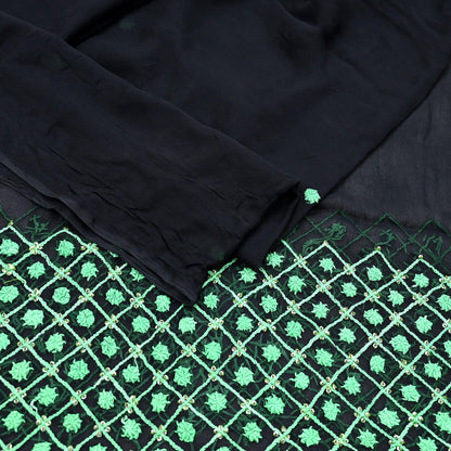 Indian Vintage Dupatta Black Long Stole Blend Georgette Hand Embroidered Stole Scarves Party wear